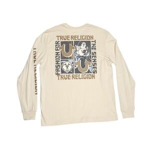 True Religion Men's Tan Graphic Long Sleeve T-Shirt Size L 100% Cotton
